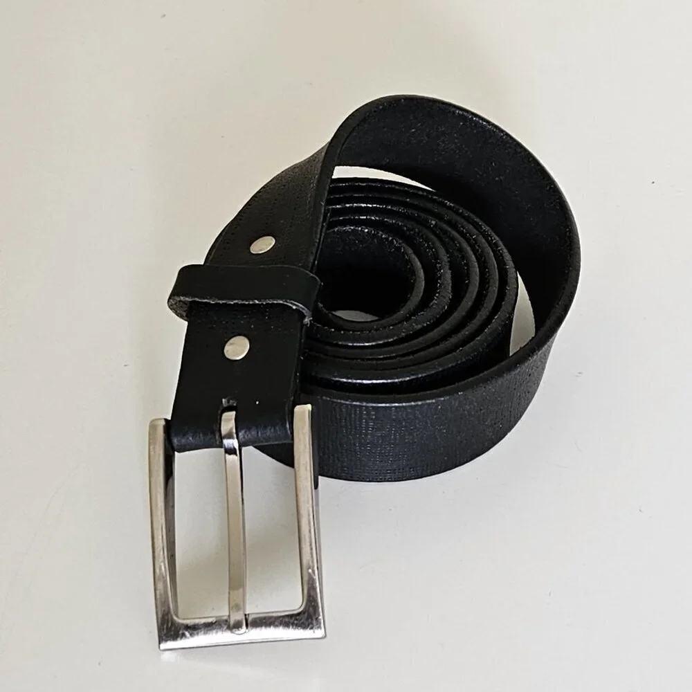 Keldon Belt Men 42 Black Genuine Leather Metal Buckle Made In Canada Vtg Classic